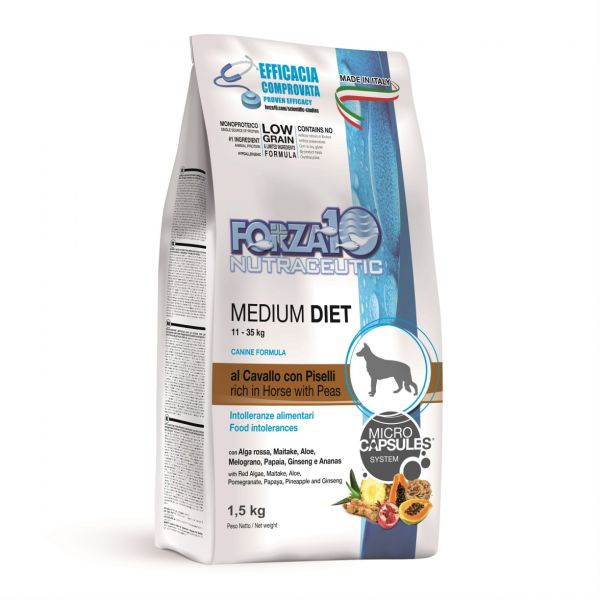 Forza 10 microcapsule food for adult medium breed dogs, horsemeat, peas and rice