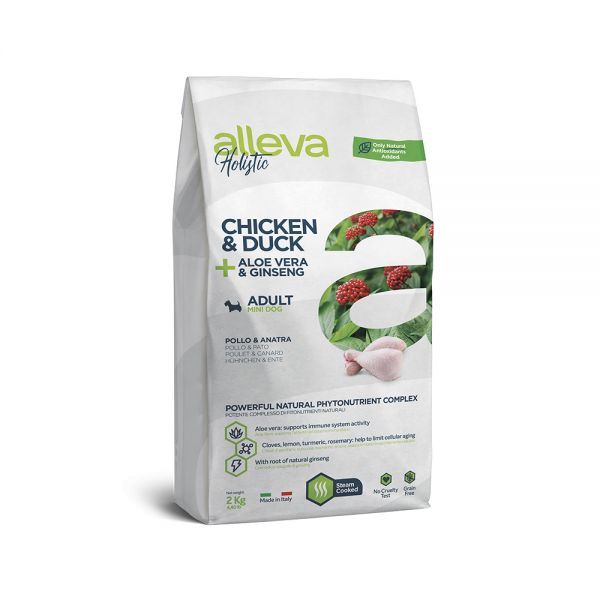 Alleva Holistic small breed dog food with chicken and duck, aloe vera and ginseng
