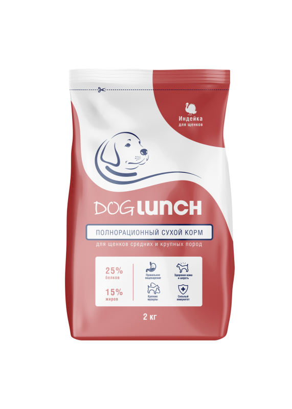 DogLunch food for puppies of medium and large breeds, with turkey