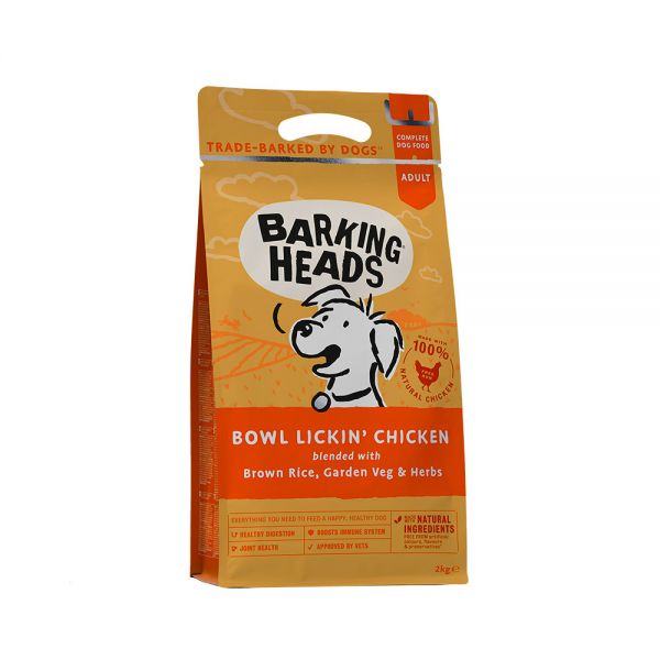 Barking Heads adult dog food, delicate digestion, chicken and rice "To the last bite"