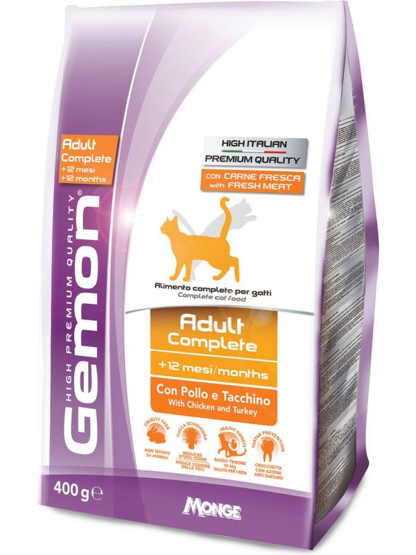 Gemon food for adult cats of all breeds, perfect skin and coat, chicken and turkey