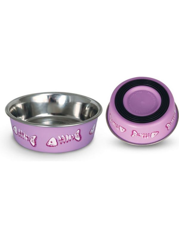 Triol Fish metal bowl with rubberized bottom for dogs metal pink