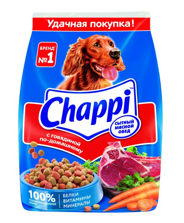Chappi food for adult dogs of all breeds, homemade beef
