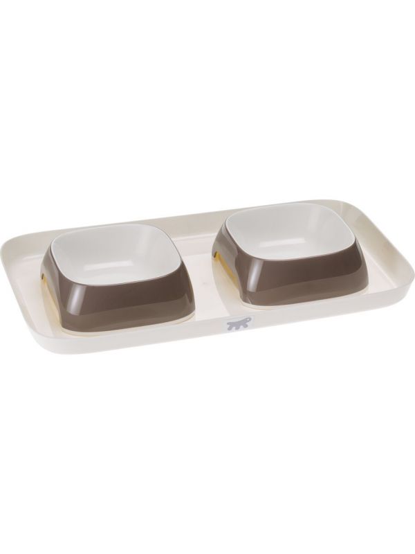 Ferplast Glam S plastic tray with gray bowls for cats and dogs