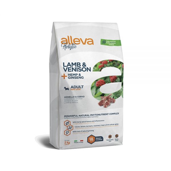 Alleva Holistic food for small breed dogs with lamb and venison, hemp and ginseng