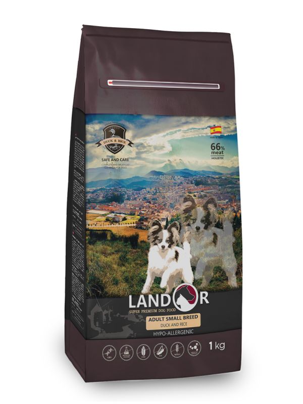 Landor food for adult dogs of small breeds, hypoallergenic, duck with rice