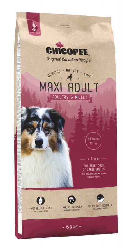 Chicopee food for adult dogs of large breeds, poultry and millet